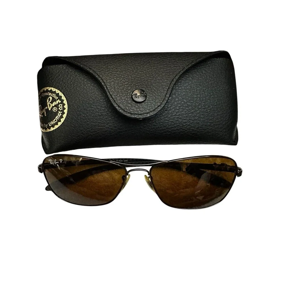 Vintage RAY BAN SUNGLASSES Circa 2005 RB8302 Made n Italy Brown Frame Amber Lens